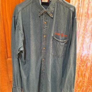 Denim Button-Up Shirt with Embroidered Logo